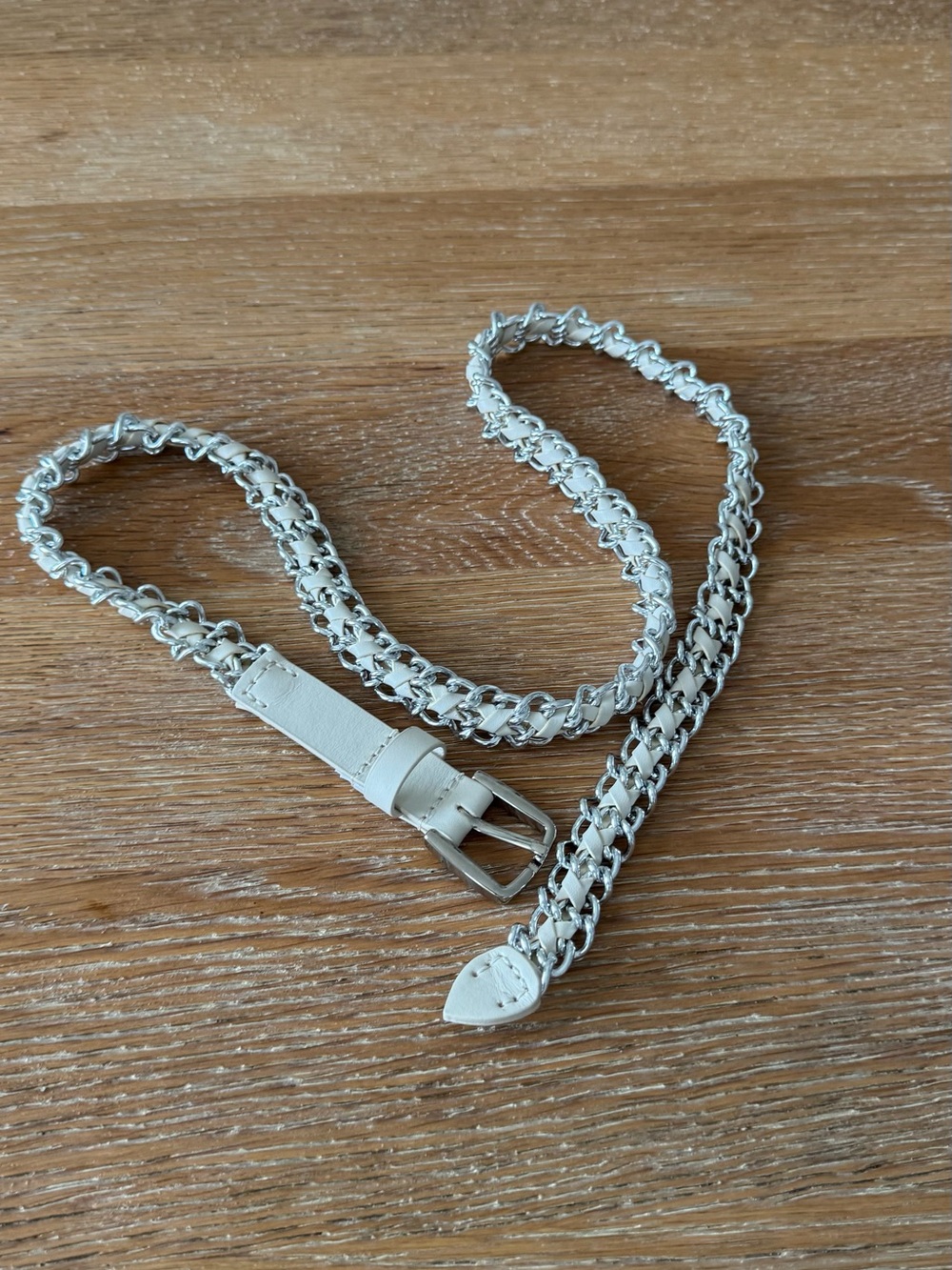 ba&sh White Leather and Silver Chain Belt